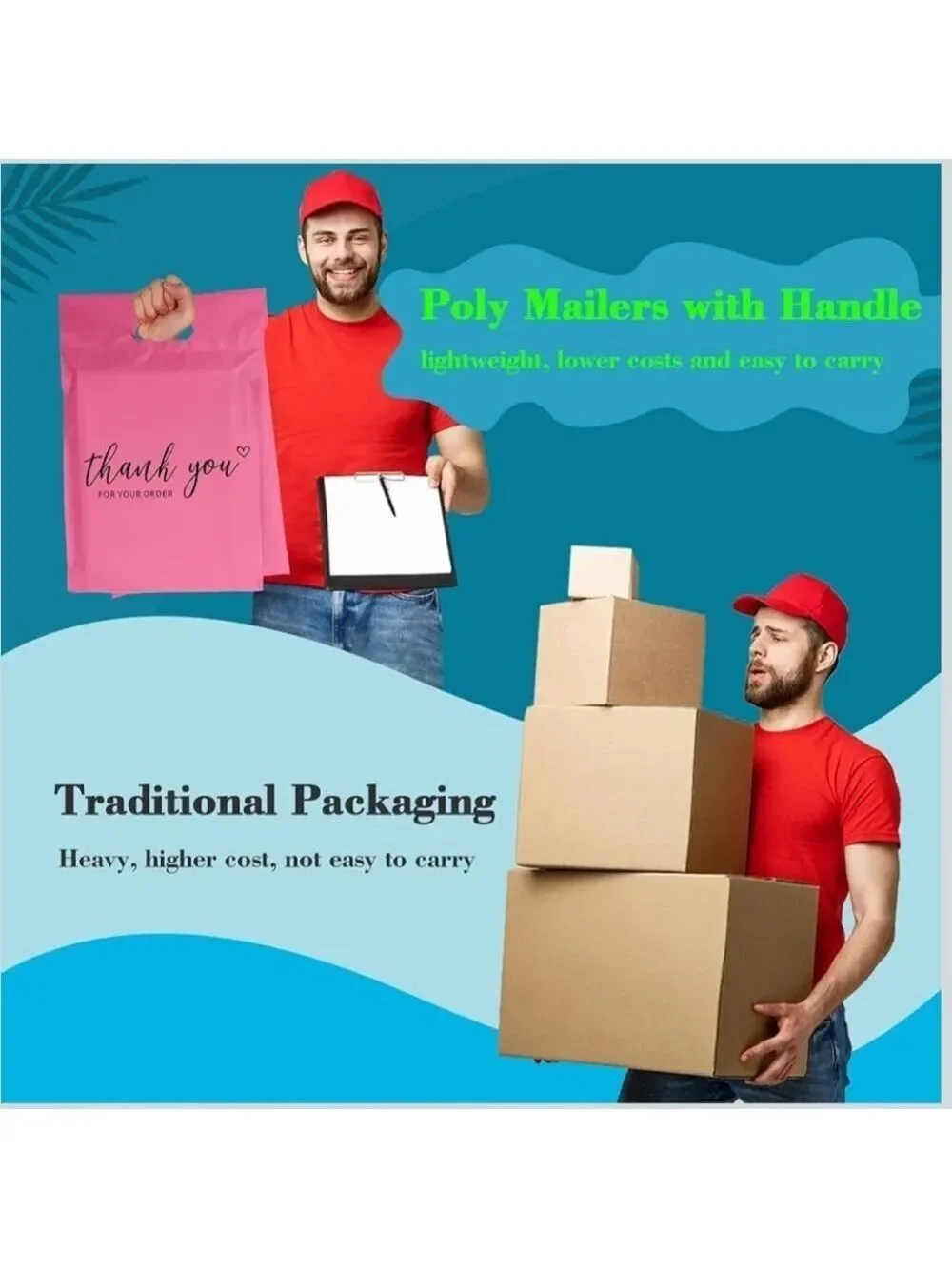 'Thank you for your order' pink poly mailer with handle
